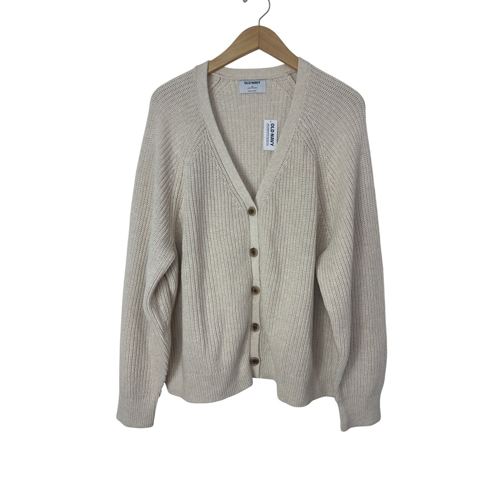 Old Navy Cardigan Sweater Womens 2X Cream Beige Cable Knit Chunky Preppy Office
